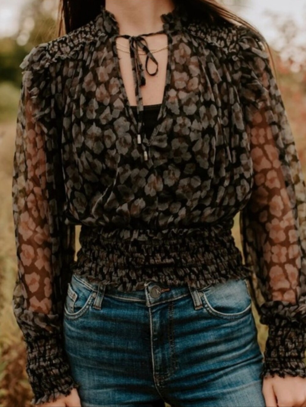 Free People Twyla Printed Boho Style Blouse New With Tags Size Medium